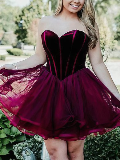 A-line Strapless Tulle Velvet Short/Mini Homecoming Dresses #Milly020109262