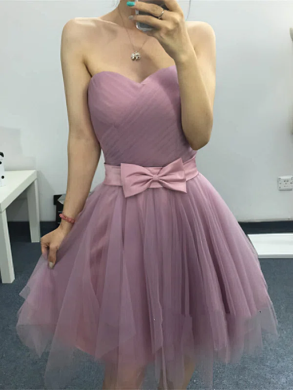 A-line Sweetheart Tulle Short/Mini Homecoming Dresses With Bow #Milly020109286