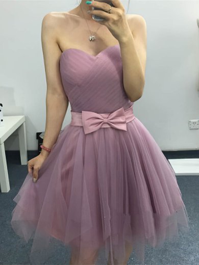 A-line Sweetheart Tulle Short/Mini Bow Homecoming Dresses #Milly020109286