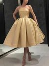 Ball Gown Straight Satin Tea-length Homecoming Dresses With Pockets #Milly020109291