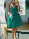 A-line Straight Satin Short/Mini Homecoming Dresses With Pockets #Milly020109293