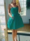 A-line Strapless Satin Short/Mini Beading Homecoming Dresses #Milly020109293