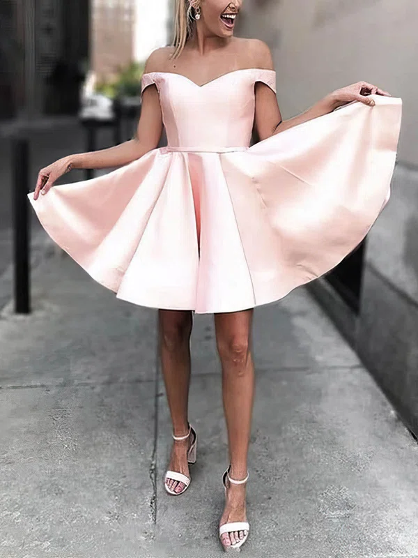 A-line Off-the-shoulder Satin Short/Mini Homecoming Dresses #Milly020109297