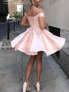 A-line Off-the-shoulder Satin Short/Mini Homecoming Dresses #Milly020109297