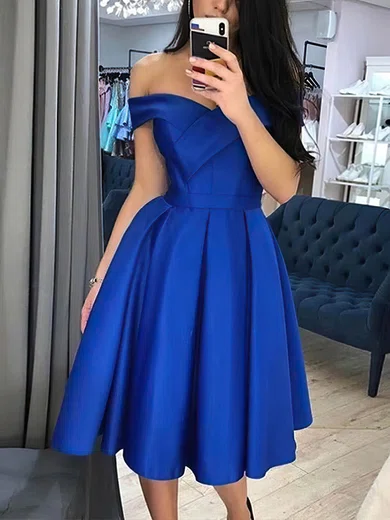 A-line Off-The-Shoulder Satin Tea-length Homecoming Dresses #Milly020109311