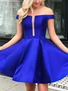 A-line Off-the-shoulder Satin Knee-length Homecoming Dresses #Milly020109314