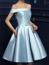 A-line Off-the-shoulder Satin Knee-length Bow Homecoming Dresses #Milly020109319