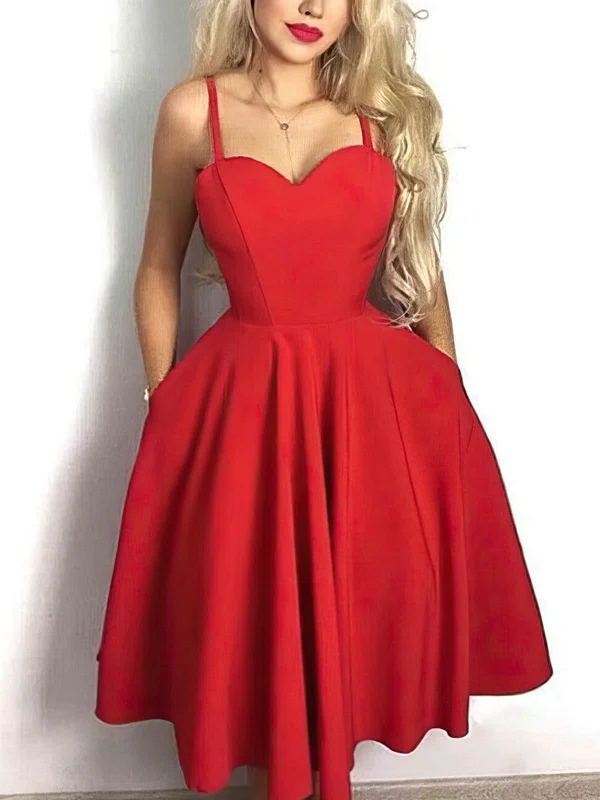 A-line Sweetheart Satin Tea-length Homecoming Dresses With Pockets #Milly020109339