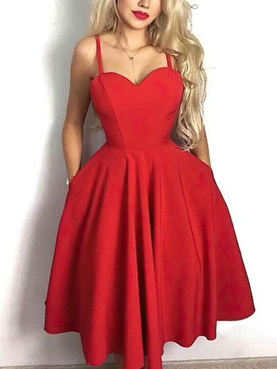 A-line Sweetheart Satin Tea-length Pockets Homecoming Dresses #Milly020109339