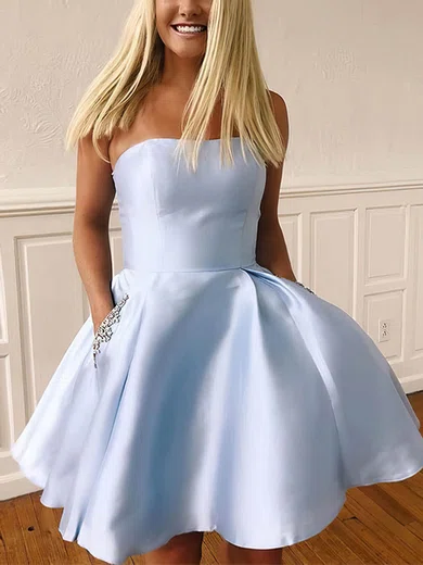 A-line Straight Satin Homecoming Dresses With Beading #Milly020109348