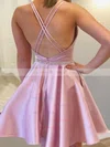 A-line Square Neckline Silk-like Satin Short/Mini Beading Homecoming Dresses #Milly020109350