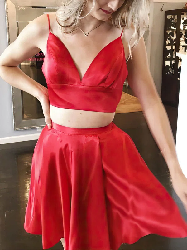 A-line V-neck Silk-like Satin Short/Mini Bow Homecoming Dresses #Milly020109352