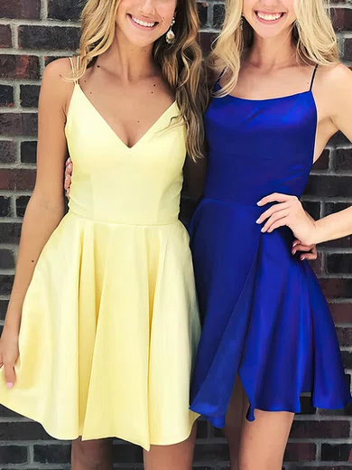A-line V-neck Satin Homecoming Dresses #Milly020109370
