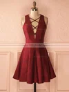 A-line V-neck Satin Short/Mini Sashes / Ribbons Homecoming Dresses #Milly020109377