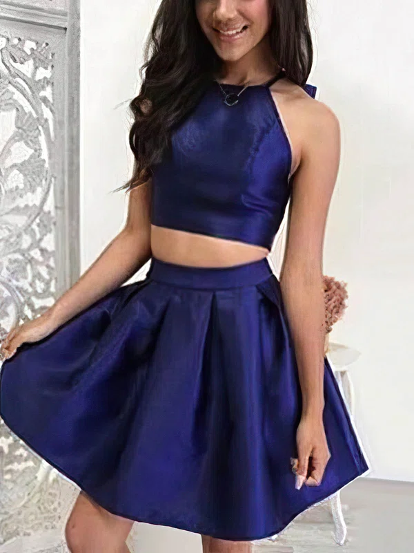 A-line Halter Satin Short/Mini Homecoming Dresses #Milly020109379