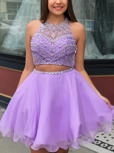 A-line Illusion Chiffon Homecoming Dresses With Beading #Milly020109421