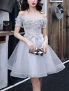 A-line Off-the-shoulder Lace Tulle Short/Mini Appliques Lace Homecoming Dresses #Milly020109428