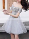 A-line Off-the-shoulder Lace Tulle Short/Mini Appliques Lace Homecoming Dresses #Milly020109428