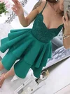 Ball Gown V-neck Satin Short/Mini Homecoming Dresses With Appliques Lace #Milly020109440