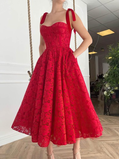 A-line Sweetheart Lace Ankle-length Pockets Homecoming Dresses #Milly020109454