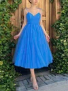 A-line V-neck Tulle Tea-length Homecoming Dresses With Ruffles #Milly020110269
