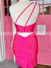 Sheath/Column One Shoulder Silk-like Satin Short/Mini Homecoming Dresses With Ruffles #Milly020109837
