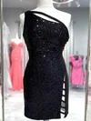 Sheath/Column One Shoulder Sequined Short/Mini Homecoming Dresses With Split Front #Milly020109839