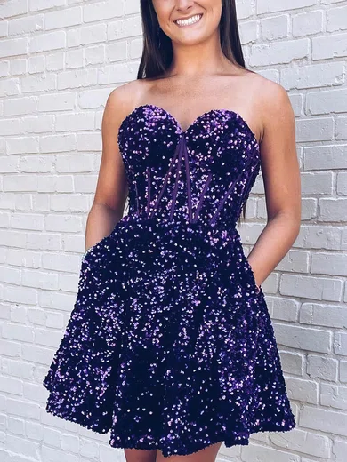 A-line Sweetheart Velvet Sequin Homecoming Dresses #Milly020109840