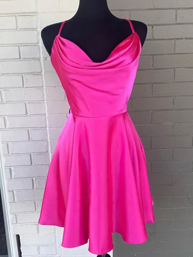A-line Cowl Neck Satin Homecoming Dresses #Milly020109842