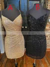 Sheath/Column V-neck Sequined Short/Mini Homecoming Dresses With Ruffles #Milly020109844
