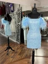 Sheath/Column Square Neckline Sequined Short/Mini Homecoming Dresses With Feathers / Fur #Milly020109849