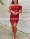 Sheath/Column Off-the-shoulder Sequined Short/Mini Homecoming Dresses With Ruffles #Milly020109862