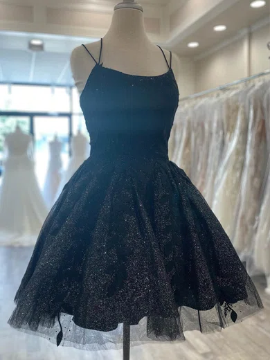 Glitter Black Skater Square Neck Homecoming Dresses #Milly020109869