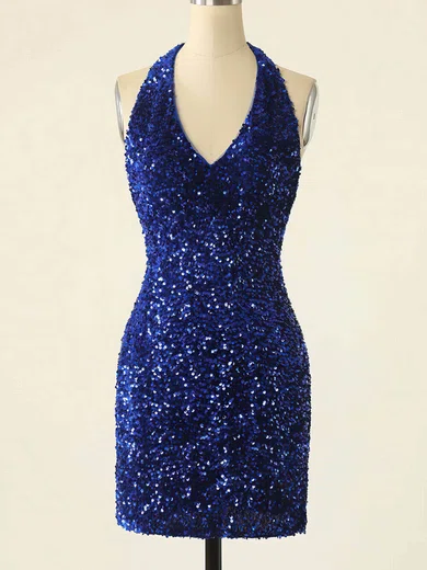 Halter Velvet Sequin Bodycon Homecoming Dresses #Milly020109870