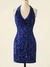 Sheath/Column Halter Velvet Sequins Short/Mini Homecoming Dresses #Milly020109870