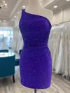 Sheath/Column One Shoulder Silk-like Satin Short/Mini Homecoming Dresses With Beading #Milly020109871