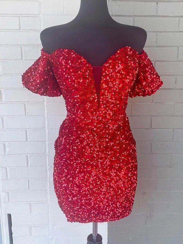 Sheath/Column Off-the-shoulder Velvet Sequins Short/Mini Homecoming Dresses #Milly020109883