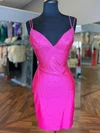 Sheath/Column V-neck Silk-like Satin Short/Mini Homecoming Dresses With Beading #Milly020109888