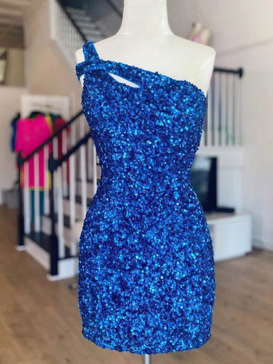 One-Shoulder Velvet Sequin Bodycon Homecoming Dresses #Milly020109901