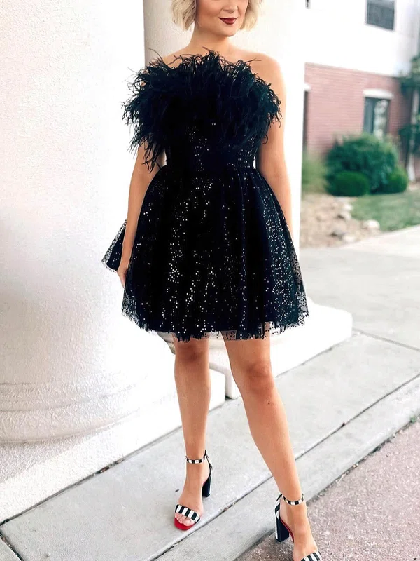 A-line Straight Glitter Short/Mini Homecoming Dresses With Feathers / Fur #Milly020109902