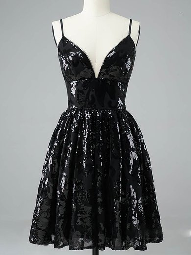 Sparkly Black Sequin Skater V-neck Homecoming Dresses #Milly020109926