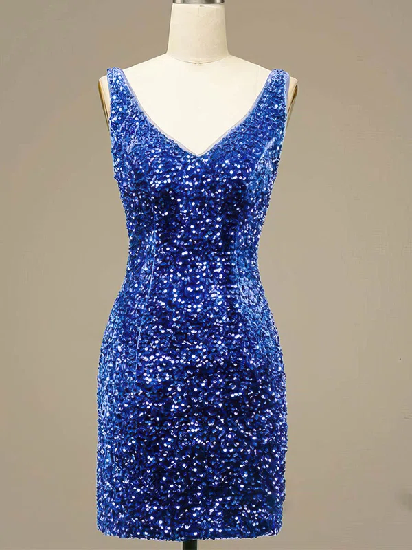 Sheath/Column V-neck Sequined Short/Mini Homecoming Dresses #Milly020109928