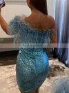 Sheath/Column One Shoulder Sequined Short/Mini Homecoming Dresses With Feathers / Fur #Milly020109932