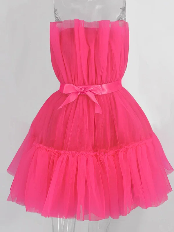 A-line Straight Tulle Short/Mini Homecoming Dresses With Sashes / Ribbons #Milly020109949