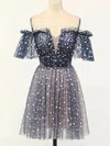 A-line V-neck Tulle Short/Mini Homecoming Dresses With Ruffles #Milly020109961