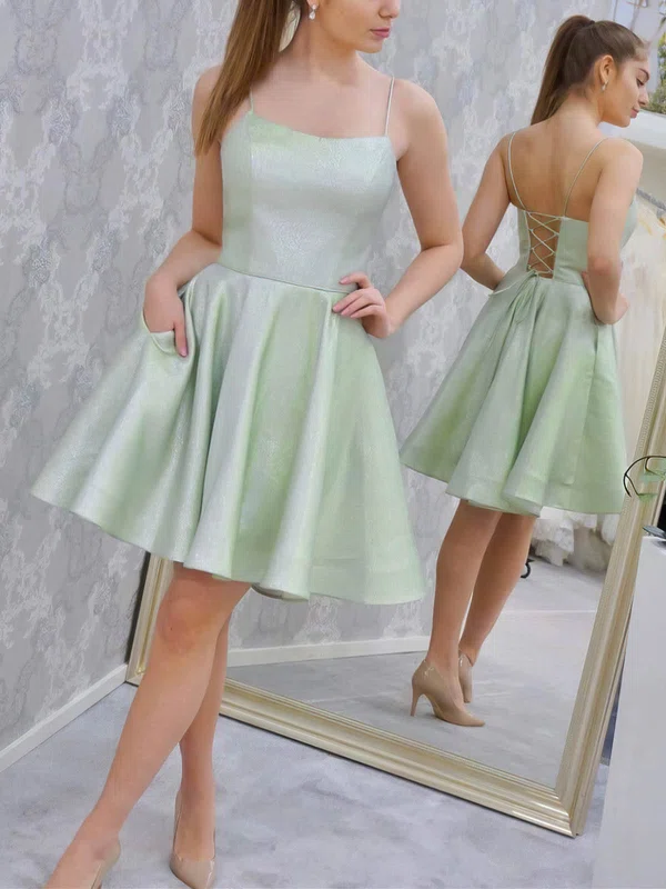 A-line Scoop Neck Silk-like Satin Knee-length Homecoming Dresses With Pockets #Milly020109991