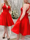 A-line V-neck Satin Knee-length Homecoming Dresses With Pockets #Milly020109992