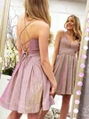 A-line V-neck Shimmer Crepe Knee-length Homecoming Dresses With Sashes / Ribbons #Milly020109994