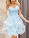 A-line V-neck Tulle Short/Mini Homecoming Dresses With Sashes / Ribbons #Milly020109995
