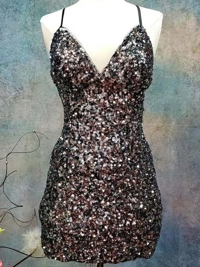 V-neck Sequin Bodycon Homecoming Dresses #Milly020110000